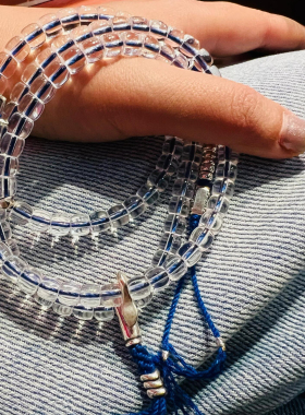 高品质10A天然白水晶直切佛珠手链纯银项链金刚杵文玩念珠男女款