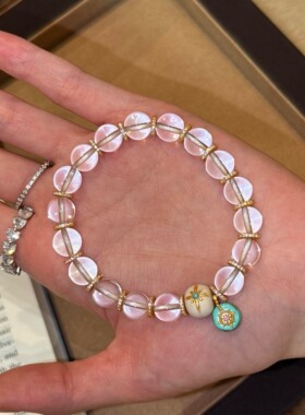 原创设计天然巴西白水晶手链单圈绿松石猛犸象牙手串送女友闺蜜男