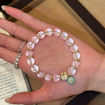 原创设计天然巴西白水晶手链单圈绿松石猛犸象牙手串送女友闺蜜男