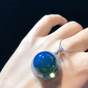 天然多米尼加S925纯银蓝珀吊坠5A高蓝蓝珀项链女款琥珀蜜蜡锁骨链