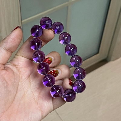 毕业级天然巴西乌拉圭全净体紫水晶手串单圈手链九紫离火运深紫色