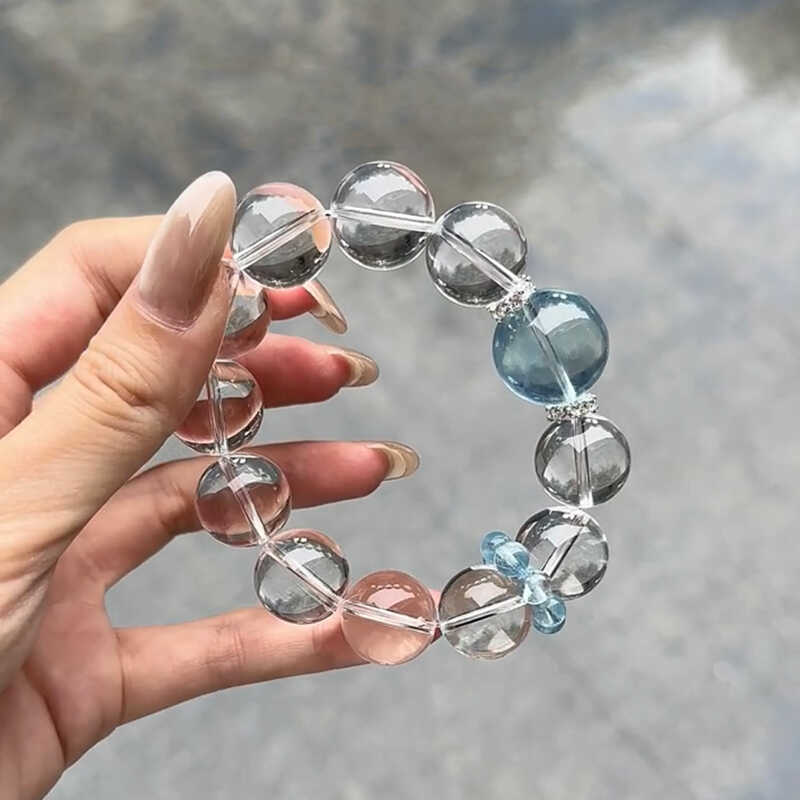 天然白水晶手饰海蓝宝转运珠念珠