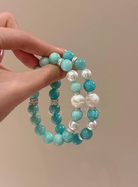 天然天河石手链爆风雪白幽灵转运珠手串招米原创设计款小众男女款