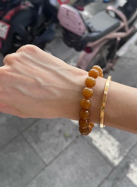 新疆且末糖和田玉糖料单圈手链秋冬款气质文艺男女叠戴小众七夕款