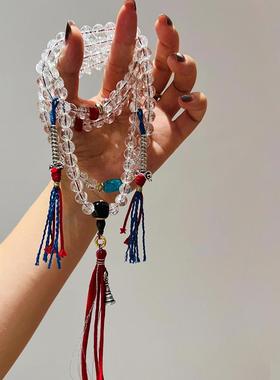 喜马拉雅白水晶白阿塞佛珠项链女