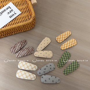 韩国复古格纹bb夹儿童不锈钢边夹女童布艺夹子碎发夹宝宝发饰头饰