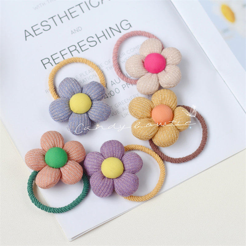 Candy bowtie 手工 秋冬彩色充棉花朵儿童发圈宝宝马尾皮筋发绳