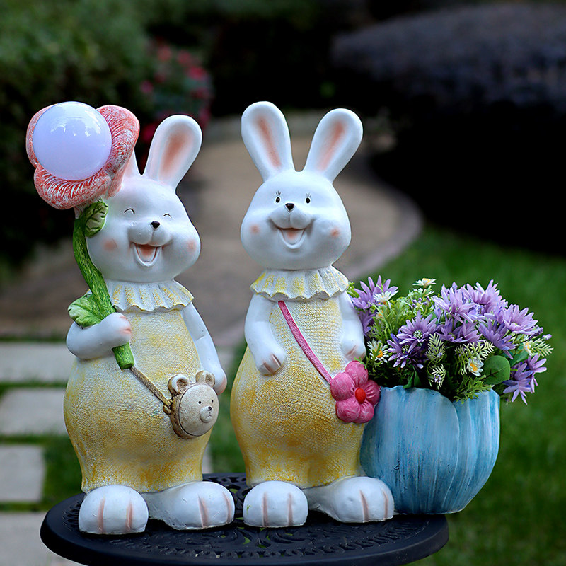 户外可爱兔子花园网红阳台庭院装饰布置创意艺术造型多肉花盆摆件
