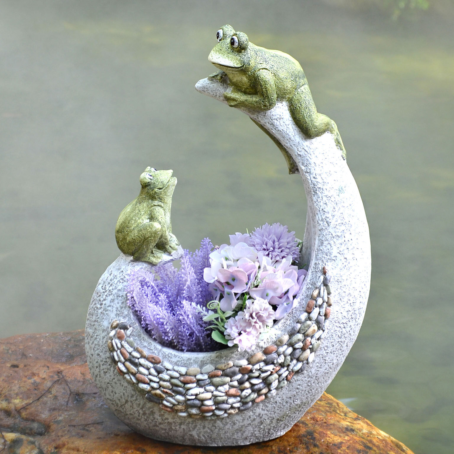 户外创意青蛙双鸟花盆美式花园阳台露台庭院别墅布置装饰造景摆件