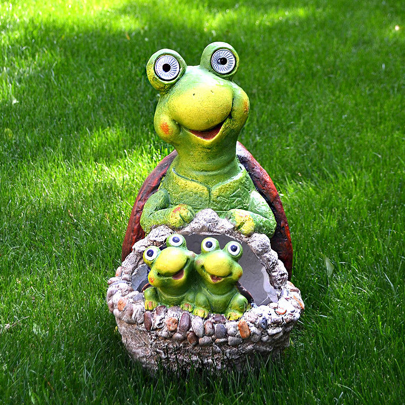 太阳能亮灯田园卡通乌龟花盆花园庭院布置网红造景阳台装饰摆件