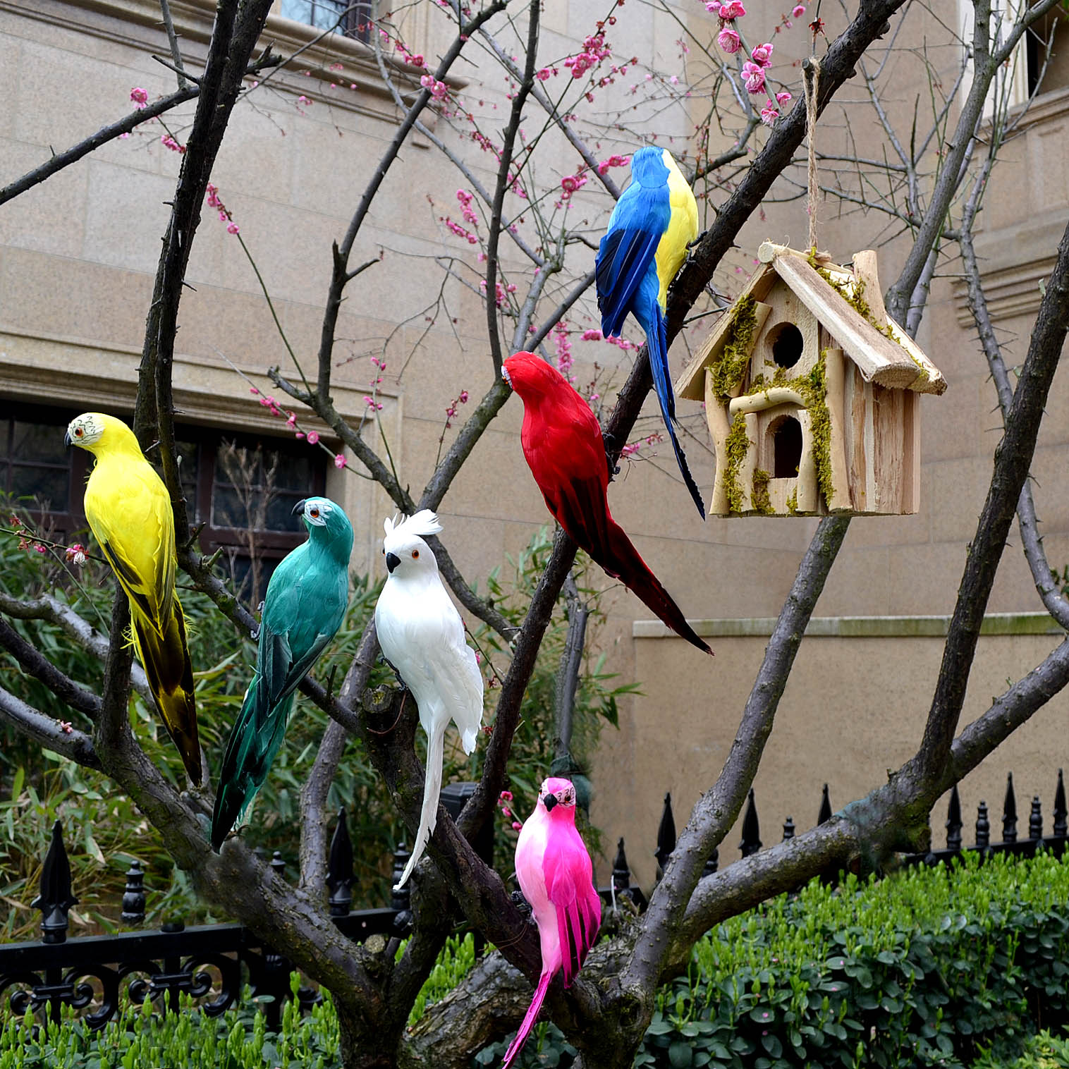 仿真鸟羽毛小鸟鹦鹉假鸟模型摆件花园家居装饰景观造景工艺品挂件 家居饰品 装饰摆件 原图主图