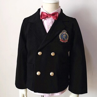 超短款春秋装童装男童西装花童表演小西服外套儿童礼服男孩纯黑色