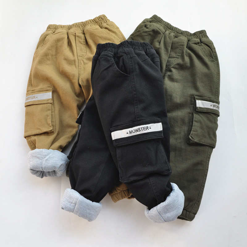 柔软加宽大码弹力夹棉休闲长裤