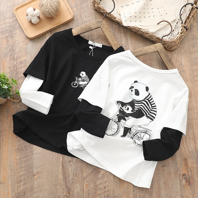 童装单层假两件休闲风长袖t恤