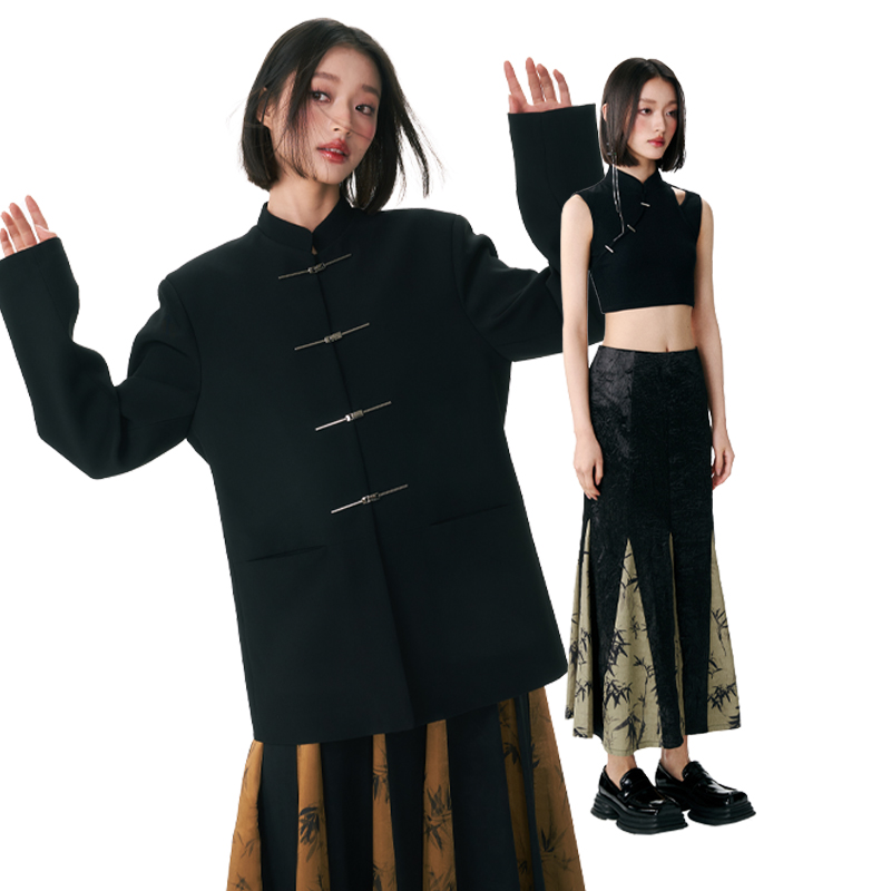 杨二大梦金属一字扣西装长款