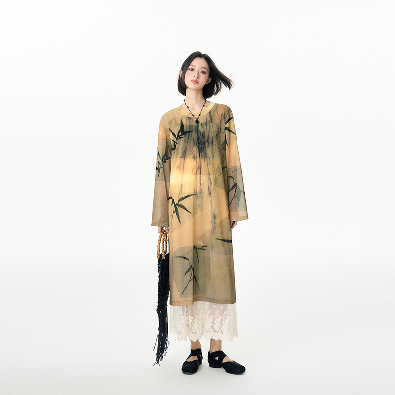 竹叶网纱罩裙杨二大梦