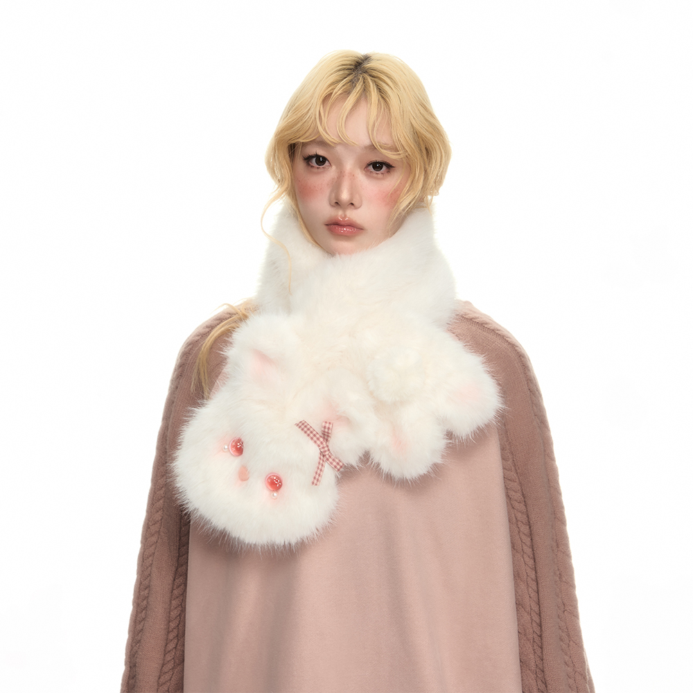 杨二大梦原创冬季百搭可爱毛绒小兔围巾加厚保暖围脖女生生日礼物
