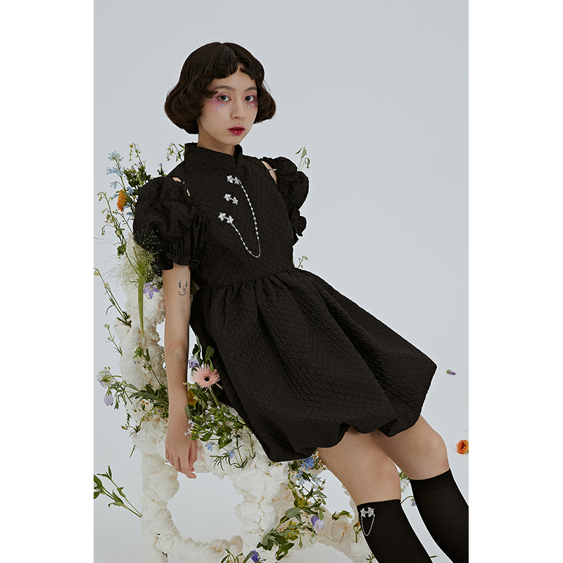 中式重工金属爱心链条旗袍裙子