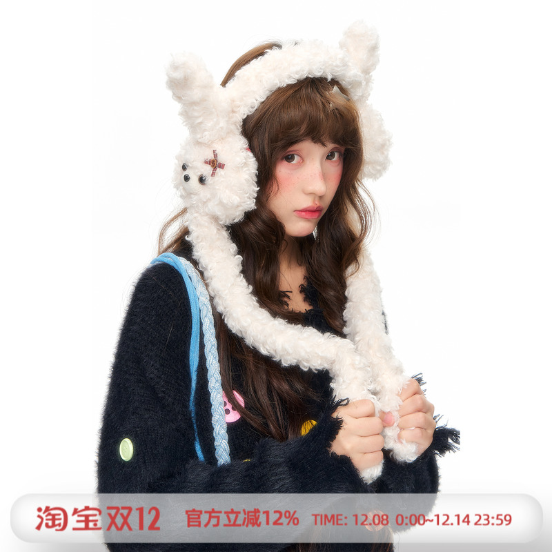 杨二大梦原创可爱毛绒小狗耳罩秋冬加厚耳暖女纯色保暖防寒耳罩