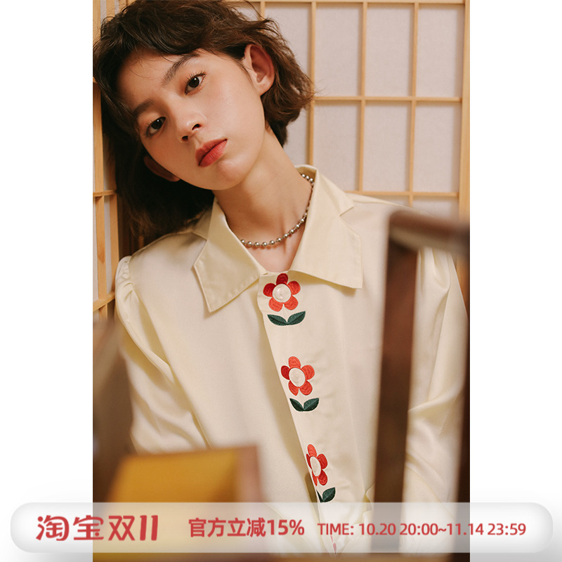 杨二大梦推荐原创小花长袖衬衫