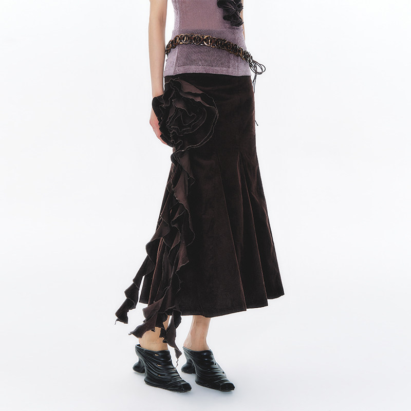 杨二大梦立体玫瑰半身裙复古荷叶边鱼尾不规则包臀长裙2026女夏