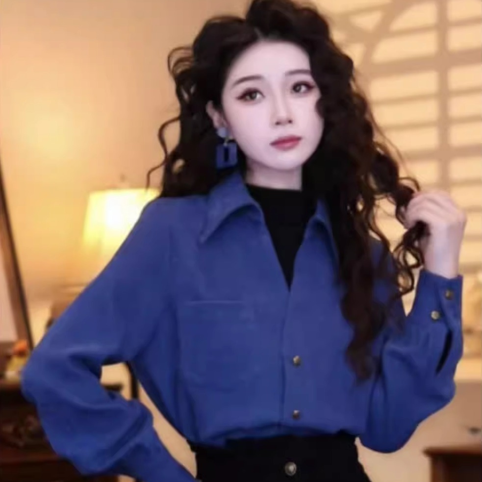 港味复古气质设计感假两件衬衫