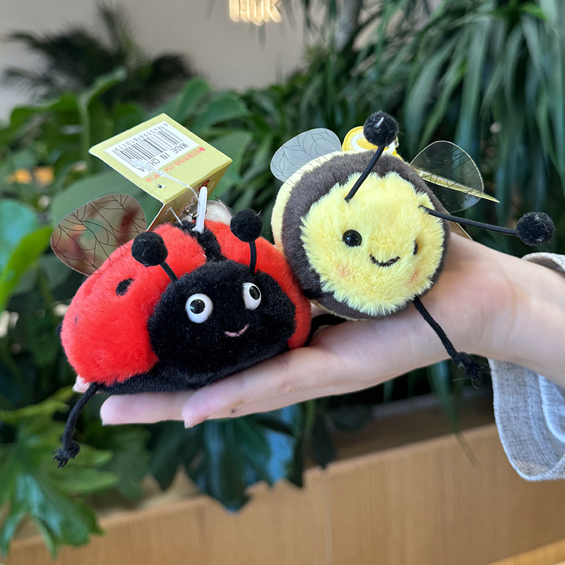 可爱摇尾巴猫咪蜜蜂瓢虫拉线转圈小动物拉绳会动昆虫毛绒玩具挂件