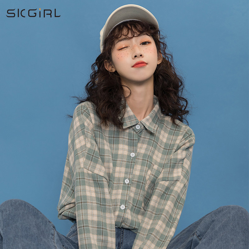 Polo领格纹宽松长袖衬衫女2020初秋季新款学生百搭经典韩版格子潮