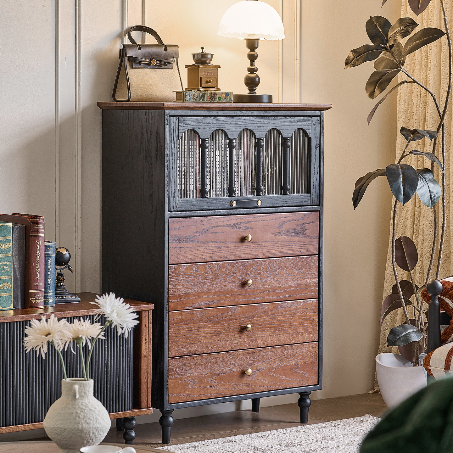 摩格翻门4斗柜红橡原木