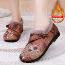 冬季加绒绣花鞋保暖老北京布鞋女棉鞋民族风软底休闲鞋防滑妈妈鞋