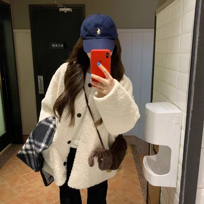 皮毛一体羊羔毛外套女2025冬新款