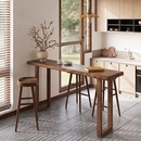 实木吧台桌椅家用胡桃木色高脚桌长条窄桌阳台简约现代靠墙桌椅