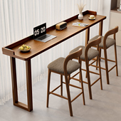 实木吧台桌胡桃木色 咖啡厅高脚桌椅组合 家用阳台长桌靠窗窄桌