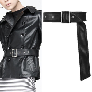 皮风衣下摆腰带女宽长版针扣皮带时尚黑色PU软面皮草外套皮裙裤带