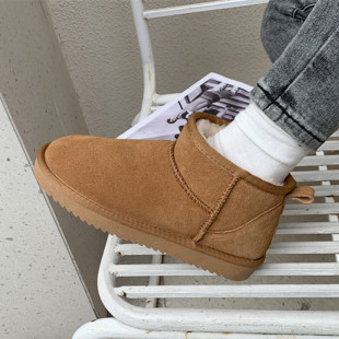 冬季新款周冬雨同款雪地靴女真牛皮防滑短靴男加厚绒情侣棉鞋大码