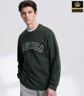 NAUTICA休闲男圆领运动卫衣宽松