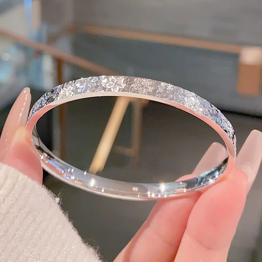 叶子碎冰冰足银手镯银手镯