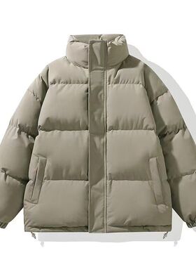 冬季潮牌新款青少年男女同款百搭宽松保暖纯色立领面包服休闲学生