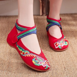 广场舞蹈布鞋女绑带绑脚北京绣花鞋演出舞蹈鞋扇子舞秧歌腰鼓舞鞋