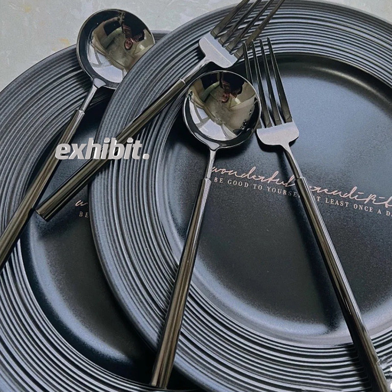 黑色西餐餐具刀叉勺子304不锈钢镀钛牛排刀叉甜品勺果叉咖啡小勺,餐饮具,西餐餐具套装,淘宝优惠券,粉丝福利购,淘宝优惠卷