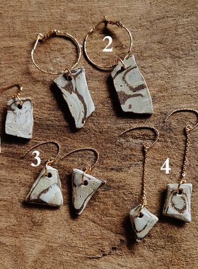 H011 一物一图 限量 原创小众首饰设计复古搅胎陶瓷镀金耳环