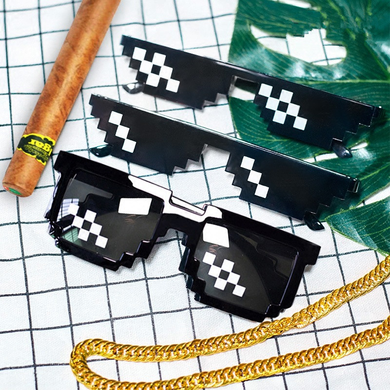 马赛克墨镜眼镜直播靓仔墨镜耍帅二次元像素恶搞伴郎搞笑沙雕眼镜