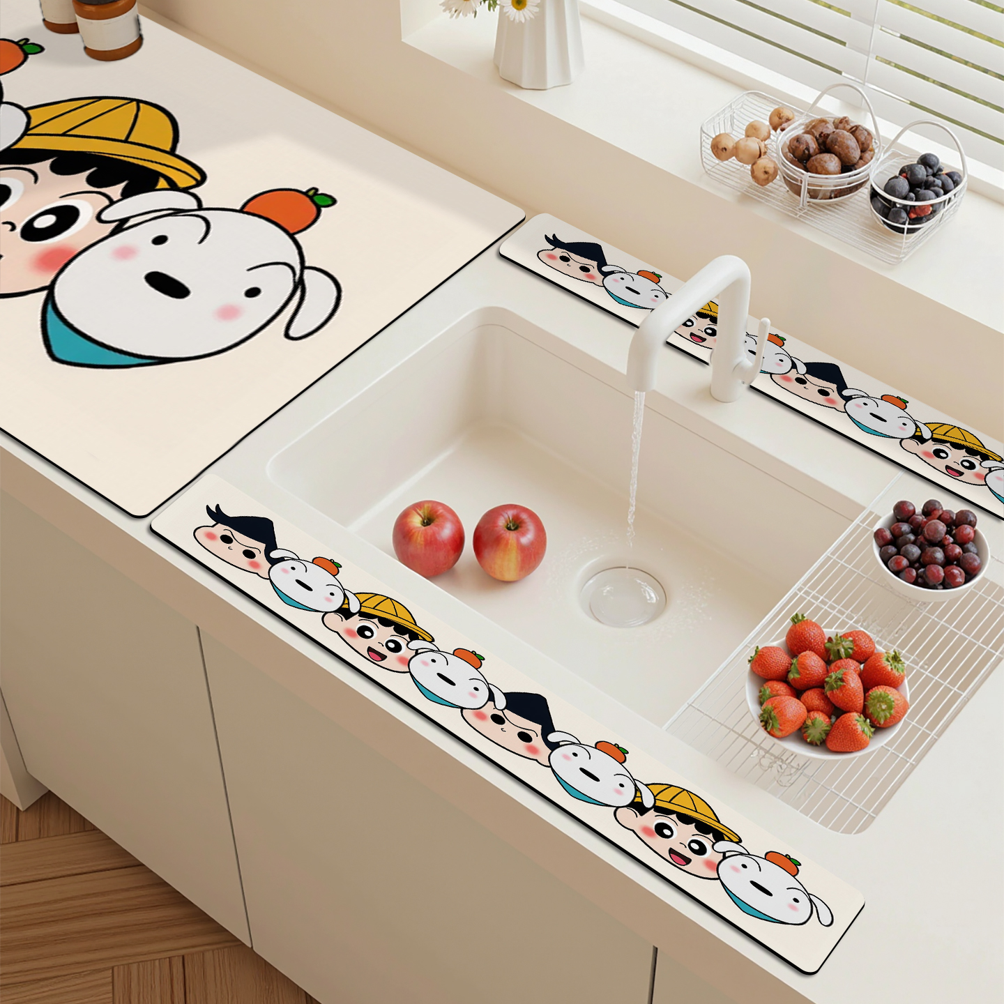 家用洗碗池沥水垫卡通可爱家用厨房洗手台水龙头台面防滑溅吸水垫