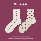 会起球 可爱少女卷边中筒袜 袜子