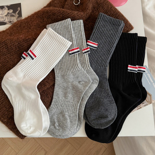 学院风百搭ins潮织带布标个性 会起球 女士中筒袜 韩版 棉袜 袜子