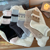 会起球 费尔岛加绒保暖百搭棉袜 加厚毛圈女士中筒袜 袜子 秋冬季