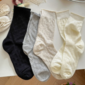 女士中筒袜 春夏薄款 卷边镂空透气日系堆堆袜长袜棉 袜子 会起球