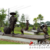 玻璃钢仿铜渔民渔夫雕塑竹筏鸬鹚捕鱼铜雕城市海边渔业文化雕塑