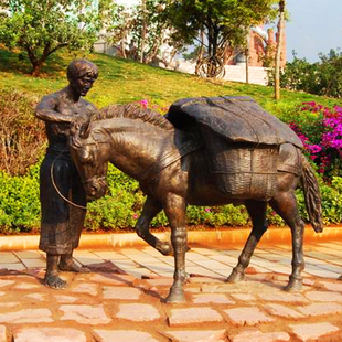 拉马人玻璃钢仿铜雕塑城市广场景观大型不锈钢铸铜修马蹄雕塑摆件