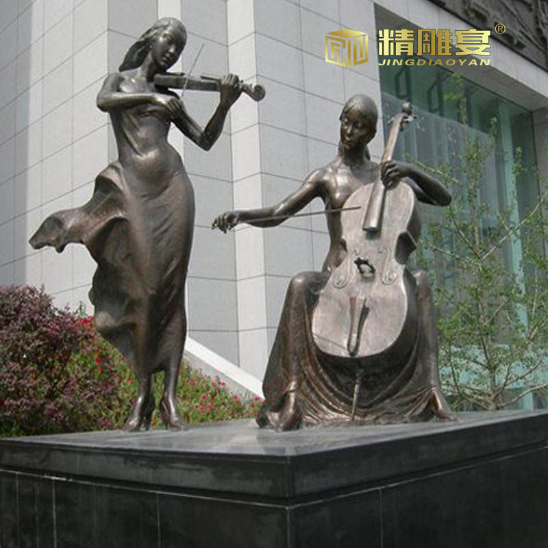 音乐主题玻璃钢制作铜雕人物广场街边商业街步行街拉小提琴雕塑